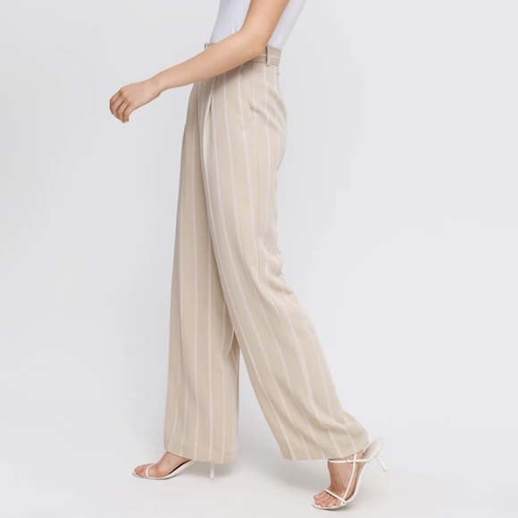 Aritzia Babaton Sidiki Cream Linen Wide Leg High Rise Pant size 2 - Picture 3 of 16